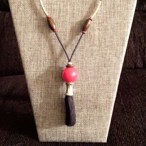 Navy blue & pink tassel necklace & earring set